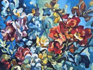 A photograph of a floral painting.