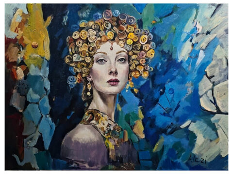 A photograph of a painting of the mythological Sofia by painter Besnik Ajazi.