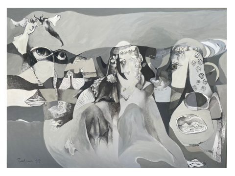 A scan of the painting by Fatmir Tufina entitled Devil Gives Flowers.