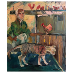 Lady with Cat and Roosters
